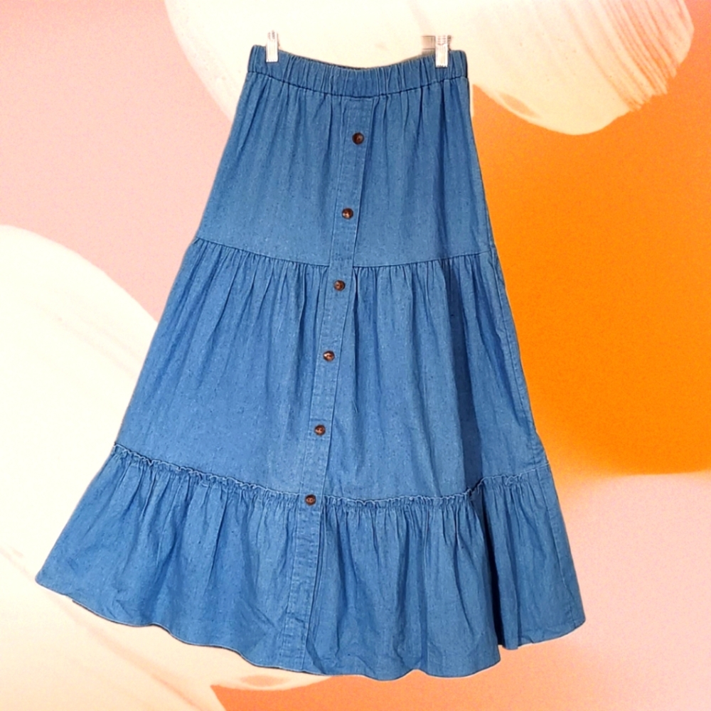 🍂 Fall Drop 🍁 Vintage Tiered Denim Maxi Skirt